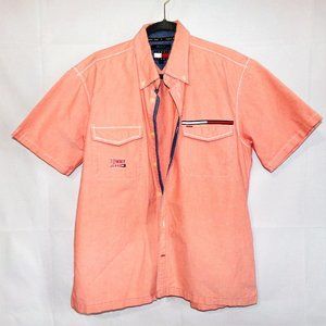 Vintage Tommy Jean orange men's short sleeve shirt